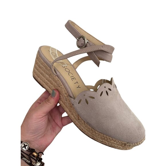 Sole Society Calysa Mauve Espadrille Wedge Sandals Laser-Cut Detail Womens 9.5 - Picture 12 of 13